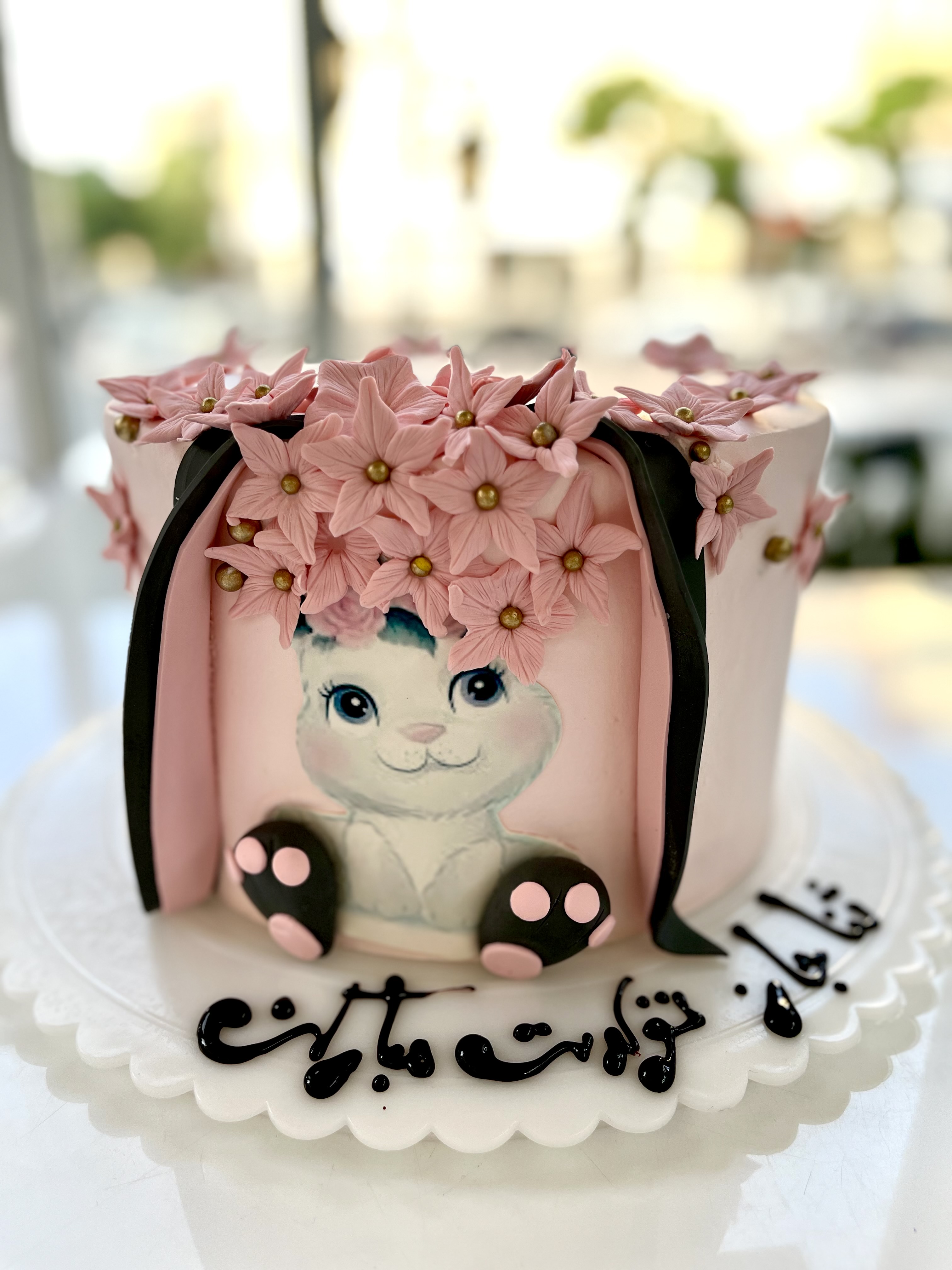 کیک خرگوش گل صورتی